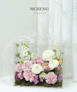 Mẫu Hộp Hoa Mica Mix Hồng Pastel thiết kế mộng mơ tại Mcheng Florist