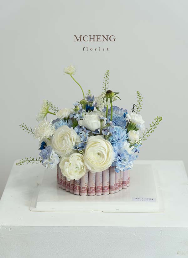 Hoa Bánh Kem Bằng Tiền Tone Xanh Kiệt Tác - Mcheng Florist Mẫu Hoa Bánh Kem Bằng Tiền Tone Xanh thiết kế sang trọng và thực tế tại Mcheng Florist