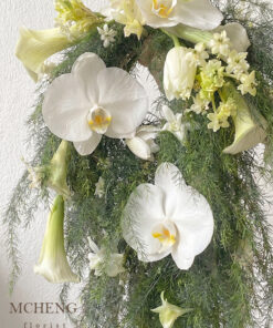 Cận cảnh nét kiêu sa của Lan Hồ Điệp trắng, Calla Lily và thảm cỏ tóc tiên rủ mềm mại