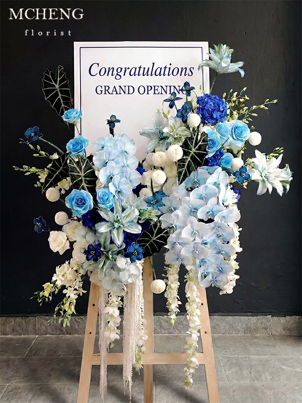 Kệ Hoa Khai Trương Lan Hồ Điệp Xanh Trắng Tuyệt Phẩm - Mcheng Florist Mẫu Kệ Hoa Khai Trương Lan Hồ Điệp Xanh Trắng thiết kế hiện đại tại Mcheng Florist