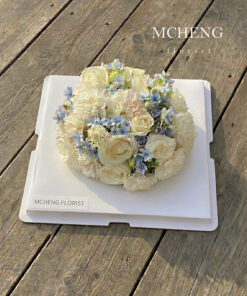 Mẫu Hoa Bánh Kem Sinh Nhật Trắng Xanh làm quà tặng độc lạ tại Mcheng Florist