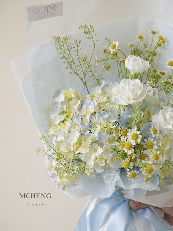 Chi Tiet Hoa Bo Cam Tu Cau Xanh Mix Cuc Tana Mcheng Florist Cận cảnh vẻ đẹp bình yên của mẫu Hoa Bó Cẩm Tú Cầu Xanh Mix Cúc Tana