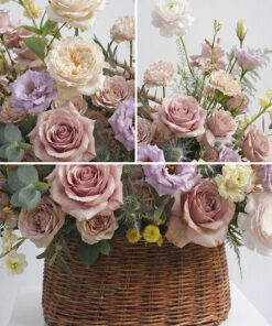 Kích thước thực tế Giỏ Hoa Hồng Pastel Phối Cát Tường sang trọng trên bục trưng bày