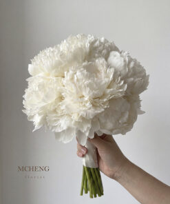 Mẫu Hoa Cưới Mẫu Đơn trắng tinh khôi thiết kế tối giản tại Mcheng Florist Long Khánh