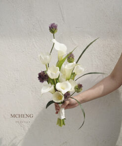 Mẫu Hoa Cưới Calla Lily Trắng Phối Tulip Allium tinh khôi tại Mcheng Florist Long Khánh