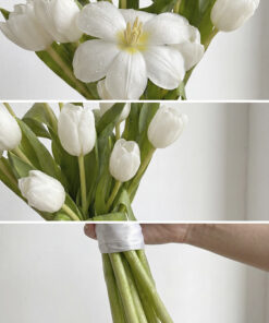 Hình ảnh thực tế cô dâu thanh lịch cầm bó Hoa Cưới Cầm Tay Tulip Trắng trong ngày cưới