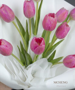 Cận cảnh bông trong mẫu Hoa Bó Tulip Hồng nhập khẩu tươi mới