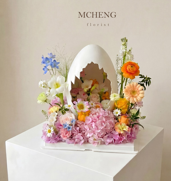 Hoa Banh Kem Qua Trung Mix Da Sac Mcheng Florist Long Khanh Mẫu Hoa Bánh Kem Quả Trứng Mix Đa Sắc thiết kế rực rỡ sắc xuân tại Mcheng Florist