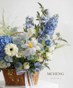 Cận cảnh sắc xanh dịu mát của Phi Yến và Cẩm Tú Cầu trong Giỏ Hoa Cẩm Tú Cầu Xanh Mix Phi Yến