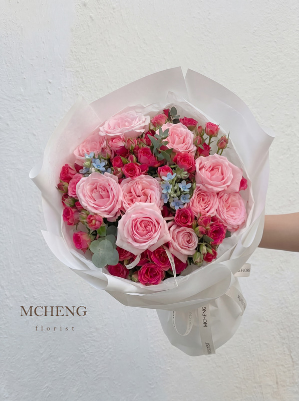 Chi Tiet Hoa Bo Hong Ohara Phoi Sophia Tone Hong Mcheng Florist Cận cảnh vẻ đẹp ngọt ngào của mẫu Hoa Bó Hồng Ohara Phối Sophia Tone Hồng